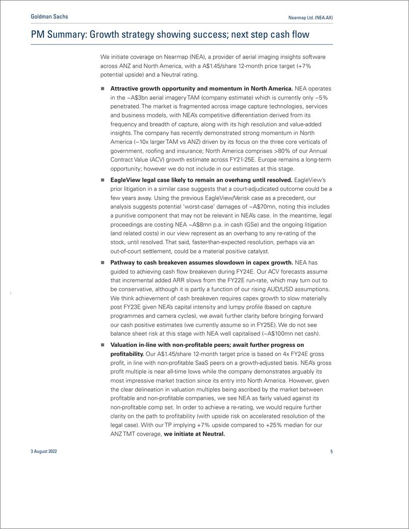 《Nearmap Ltd. (NEA.AX Investing to capture a global opportunity; Initiate at Neutral(1)》 - 第6页预览图