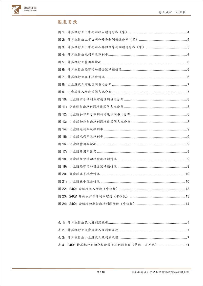 《计算机行业2024Q1总结：大盘股营收较稳健，AI景气兑现度高-240509-德邦证券-16页》 - 第3页预览图