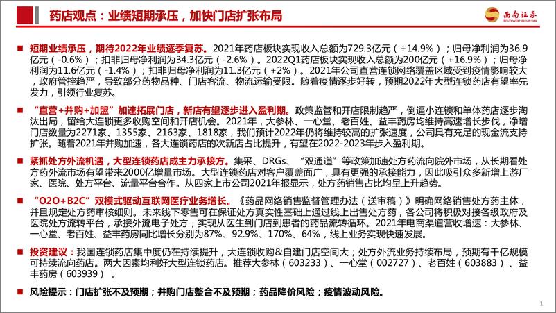 《医药行业商业板块2021年报及2022Q1季报总结：后疫情时代，关注医药商业板块复苏机会-20220509-西南证券-25页》 - 第3页预览图