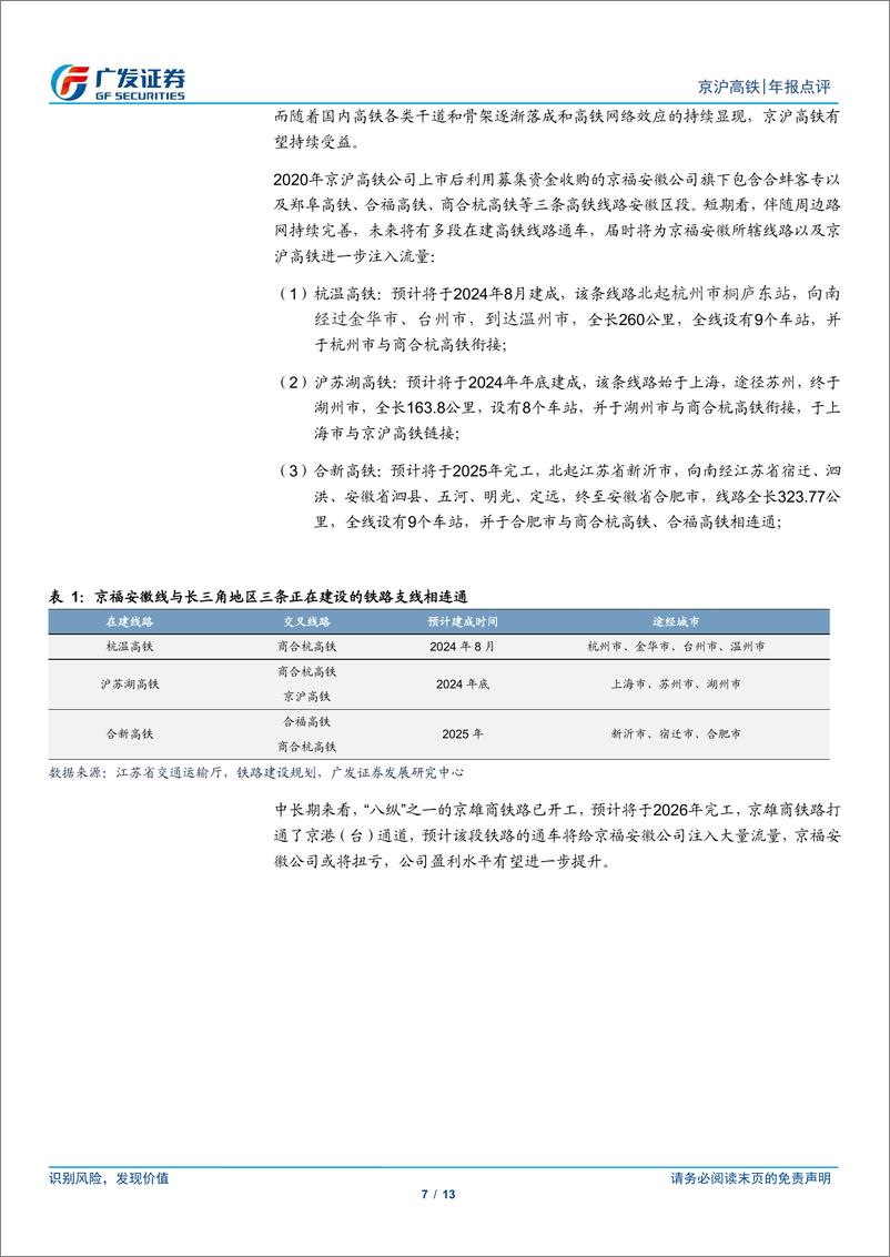 《京沪高铁(601816)盈利能力继续修复，股东回报持续加强-240506-广发证券-13页》 - 第7页预览图