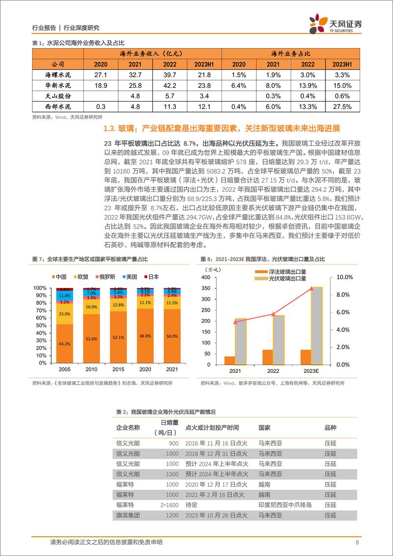 《建筑材料：出海系列报告之一：当前建材企业出海进展如何？-20240227-天风证券-34页》 - 第8页预览图