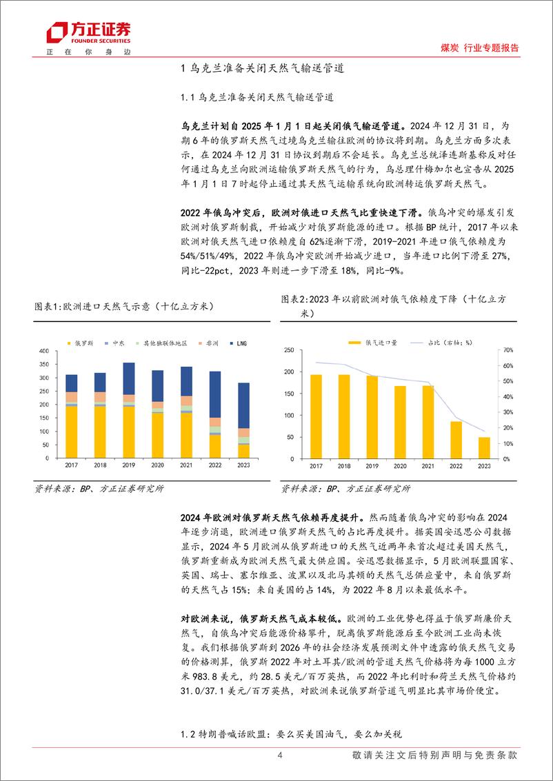 《煤炭行业专题报告：俄乌停止对欧天然气供应，将对煤炭市场带来哪些变化？-250104-方正证券-17页》 - 第4页预览图