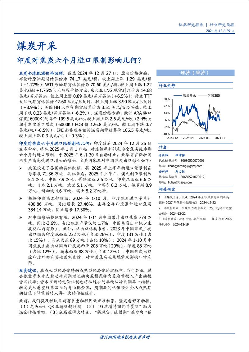 《煤炭开采行业研究简报：印度对焦炭六个月进口限制影响几何？-241229-国盛证券-13页》 - 第1页预览图