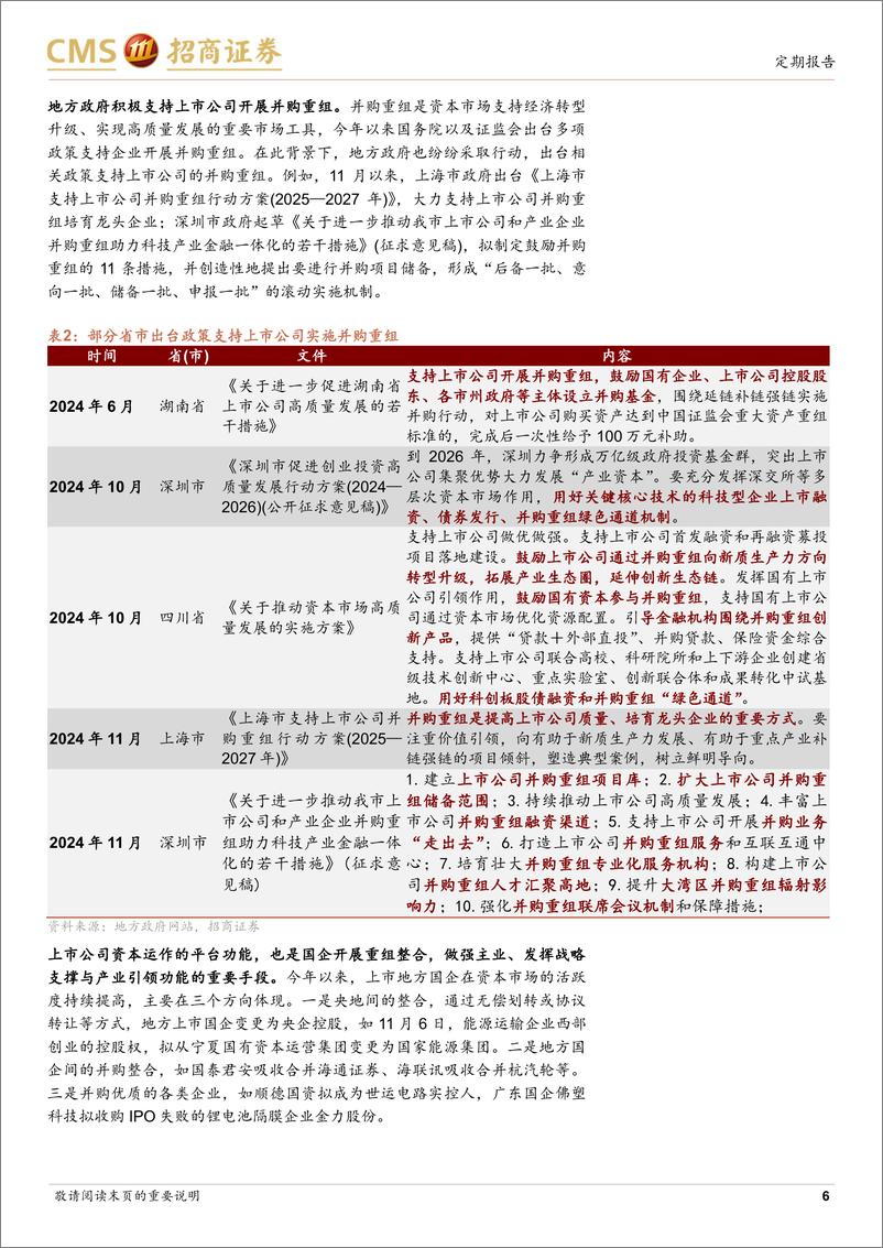 《央国企动态系列报告之27：多地支持上市公司并购重组，推进国有资本“三个集中”-241117-招商证券-28页》 - 第6页预览图