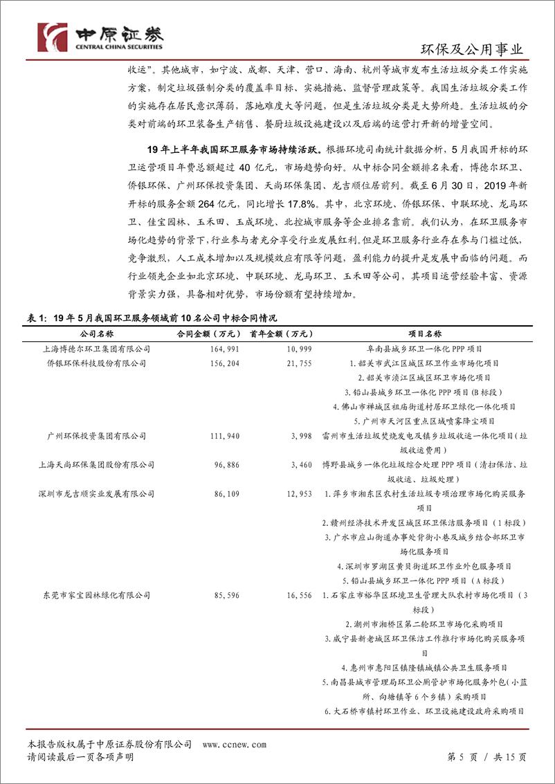 《环保及公用事业行业月报：不必过于悲观，关注固废处理产业链-20190807-中原证券-15页》 - 第6页预览图