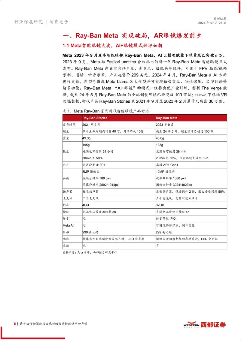 《消费电子行业MR系列深度报告(一)：AI%2b眼镜崭露头角，AR市场蓄势待发-240725-西部证券-42页》 - 第6页预览图