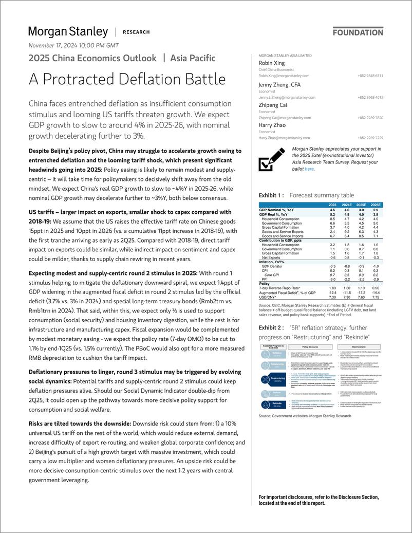 《Morgan Stanley Fixed-2025 China Economics Outlook A Protracted Deflation Battle-111640929》 - 第1页预览图