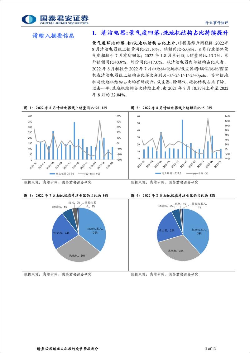 《家用电器行业清洁电器9月报：扫地机价格竞争加剧，以价换量趋势上演》 - 第3页预览图