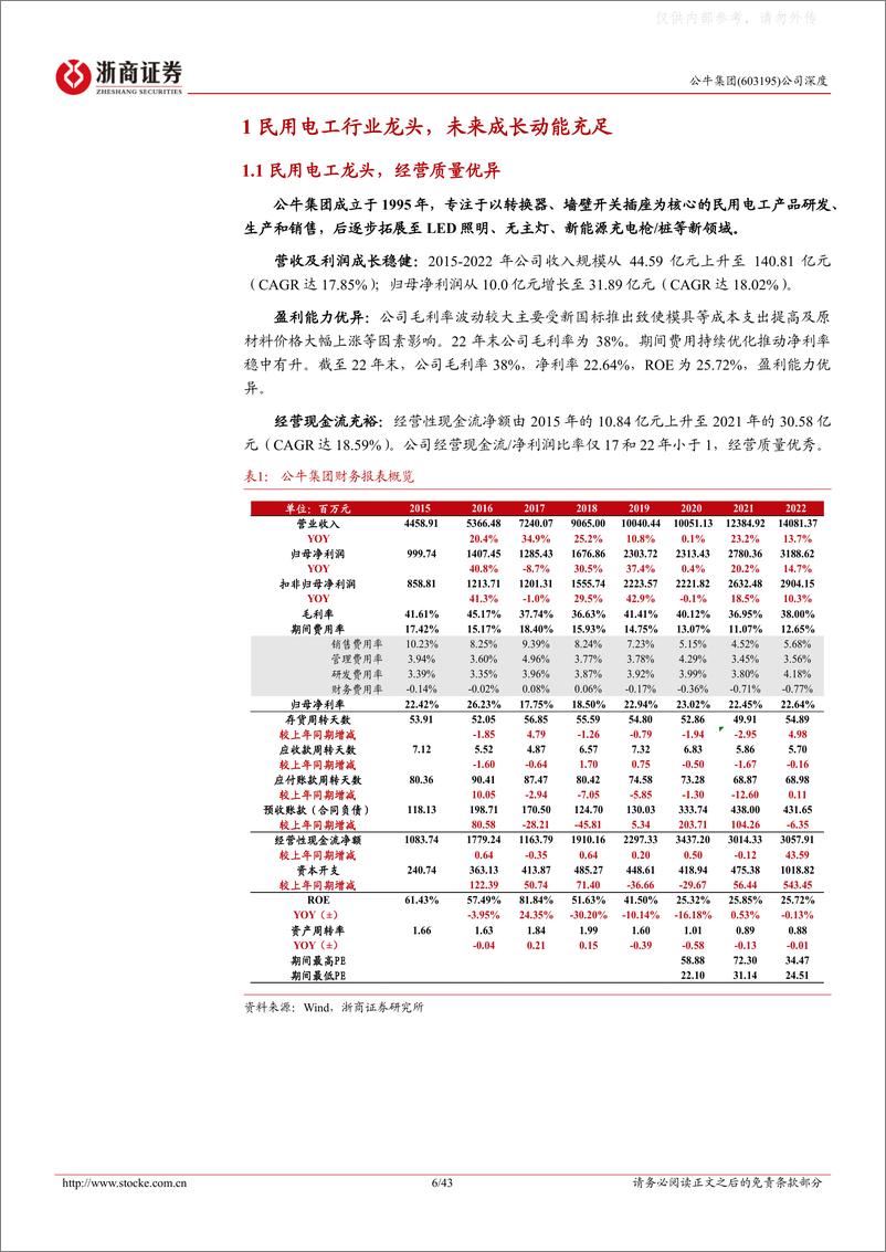 《浙商证券-公牛集团(603195)深度报告：电工绝对龙头超额凸显，成长动能充沛-230513》 - 第6页预览图