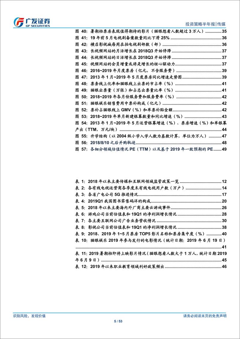 《传媒行业2019年中期策略：戴维斯双杀后行业ROE已处于低位，关注政策监管或媒介迭代的边际变化-20190623-广发证券-53页》 - 第6页预览图