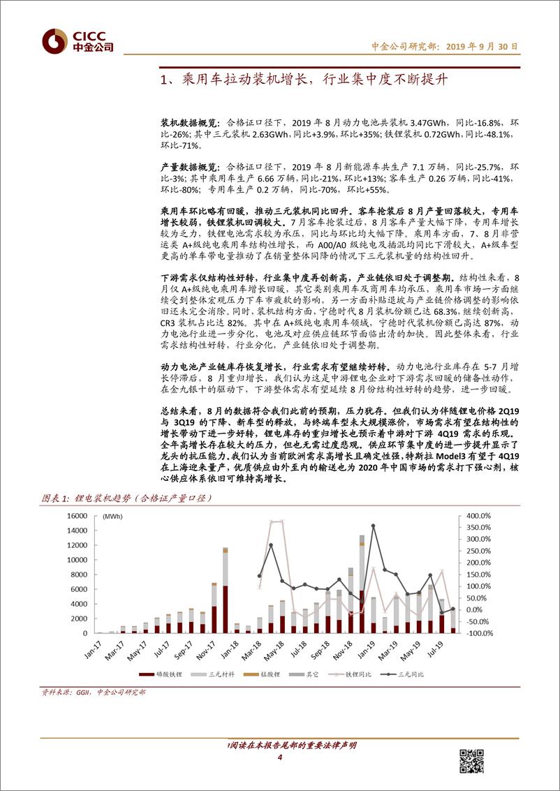 《电力电气设备行业新能源车月度观察：乘用车结构性增长拉动装机，集中度再提升-20190930-中金公司-18页》 - 第5页预览图