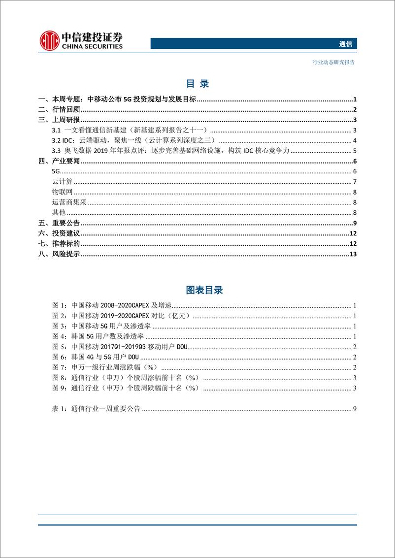 《通信行业动态：中国移动预计2020年5G资本开支达千亿-20200322-中信建投-17页》 - 第3页预览图