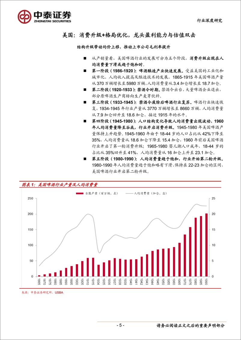 《饮料制造行业：对标美国啤酒龙头及中国啤酒先行指标，结构升级叠加产能优化，啤酒龙头演绎戴维斯双击-20190528-中泰证券-22页》 - 第6页预览图