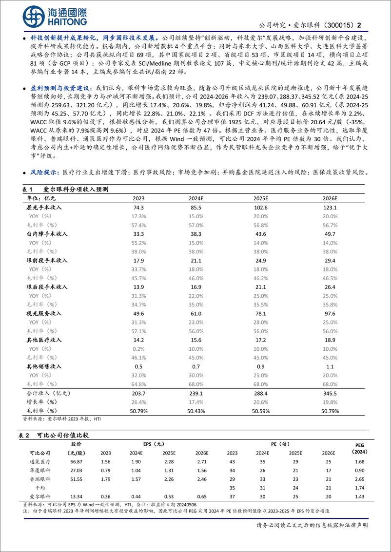 《爱尔眼科(300015)2023年报、2024一季报点评：23年恢复高增长，看好未来稳健增长-240507-海通国际-13页》 - 第2页预览图