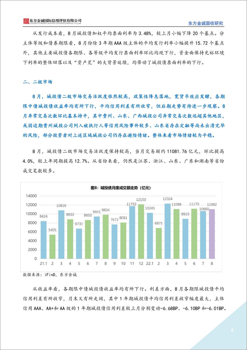 《2022年8月城投债市场运行情况分析：城投债净融资仍处较低水平，近期市场交易情绪稳定-20220920-东方金诚-16页》 - 第7页预览图