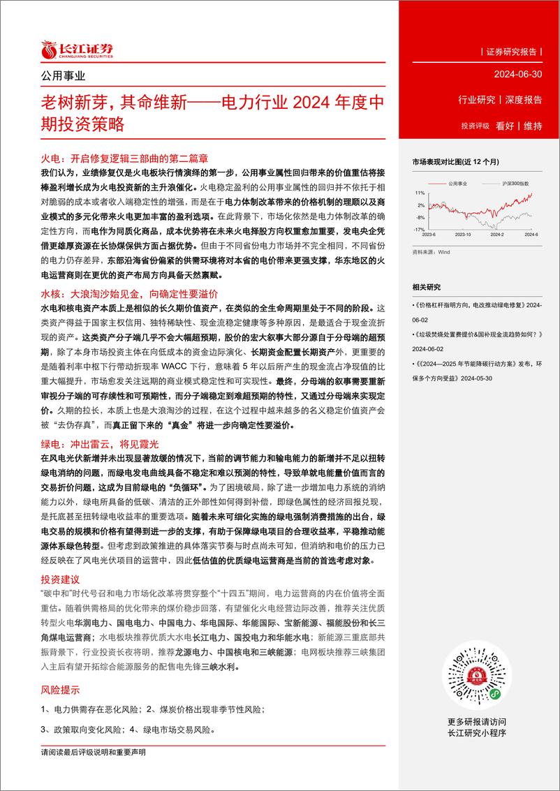 《电力行业2024年度中期投资策略：老树新芽，其命维新-240630-长江证券-40页》 - 第3页预览图