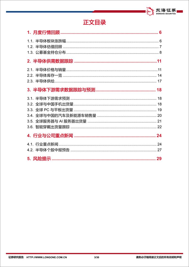 《半导体行业月报：供需数据显示产业仍处于底部弱平衡，AI继续成为市场关注焦点-240802-东海证券-30页》 - 第3页预览图