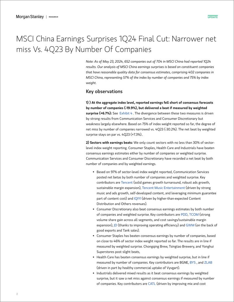 《Morgan Stanley-China Equity Strategy 1Q24 Earnings Final Cut for MSCI Chin...-108377340》 - 第2页预览图