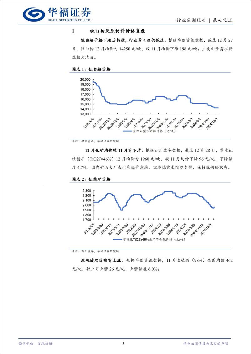 《基础化工行业钛白粉12月月报：钛白粉价格有企稳迹象，行业仍处景气低谷-241229-华福证券-10页》 - 第3页预览图