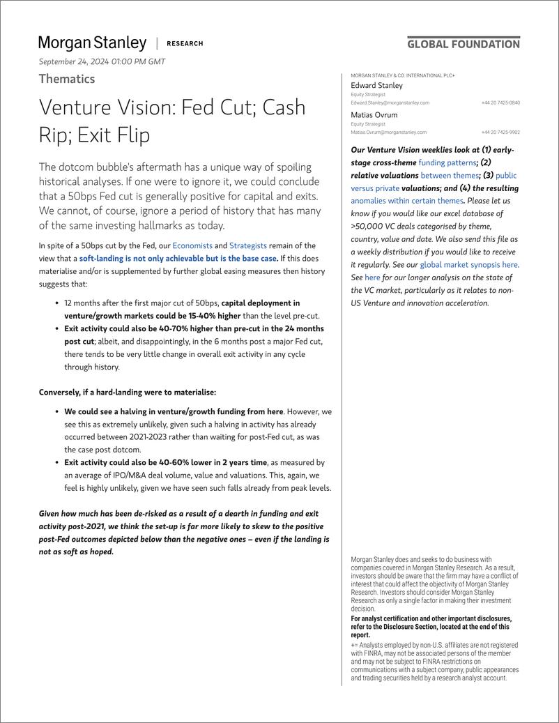 《Morgan Stanley-Thematics Venture Vision Fed Cut; Cash Rip; Exit Flip-110454675》 - 第1页预览图