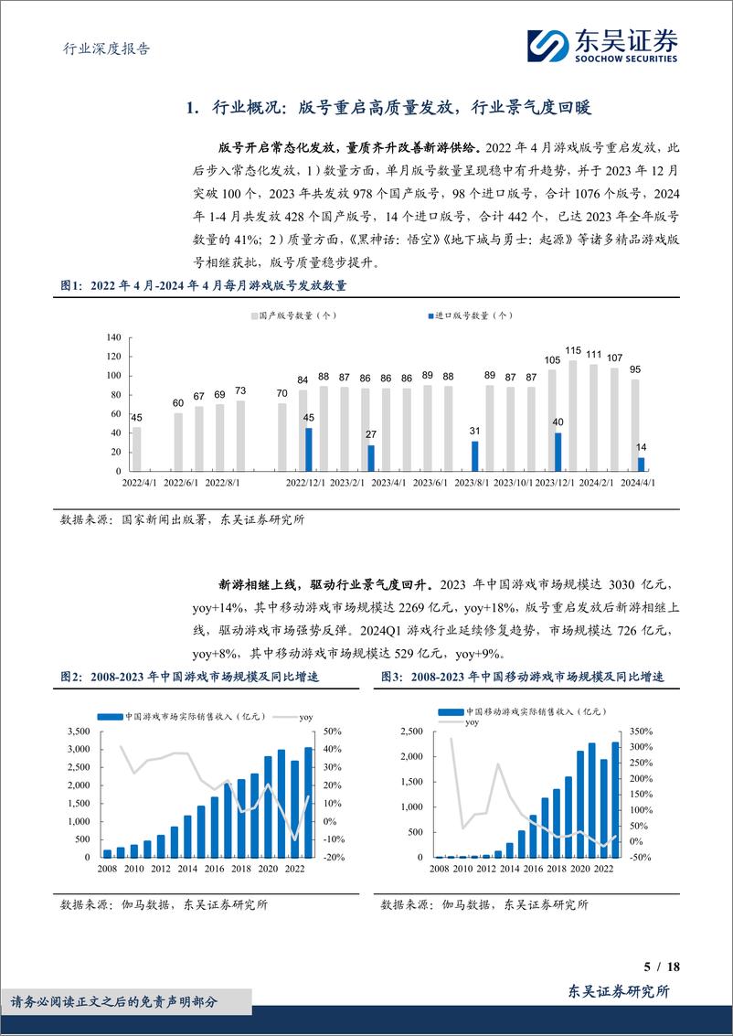 《游戏行业2023年及2024Q1业绩综述：产品周期驱动业绩增长，全方位拥抱AI技术变革-240507-东吴证券-18页》 - 第5页预览图