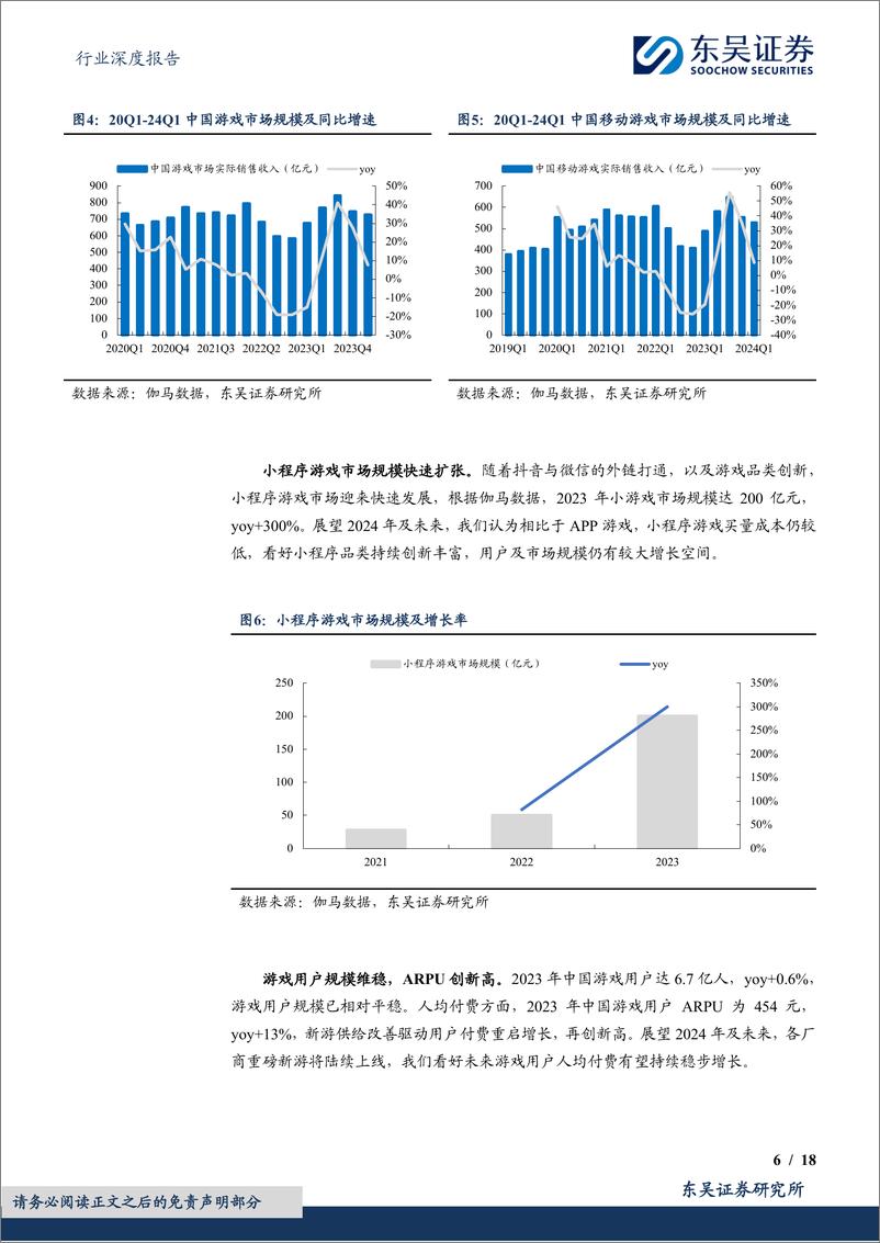 《游戏行业2023年及2024Q1业绩综述：产品周期驱动业绩增长，全方位拥抱AI技术变革-240507-东吴证券-18页》 - 第6页预览图