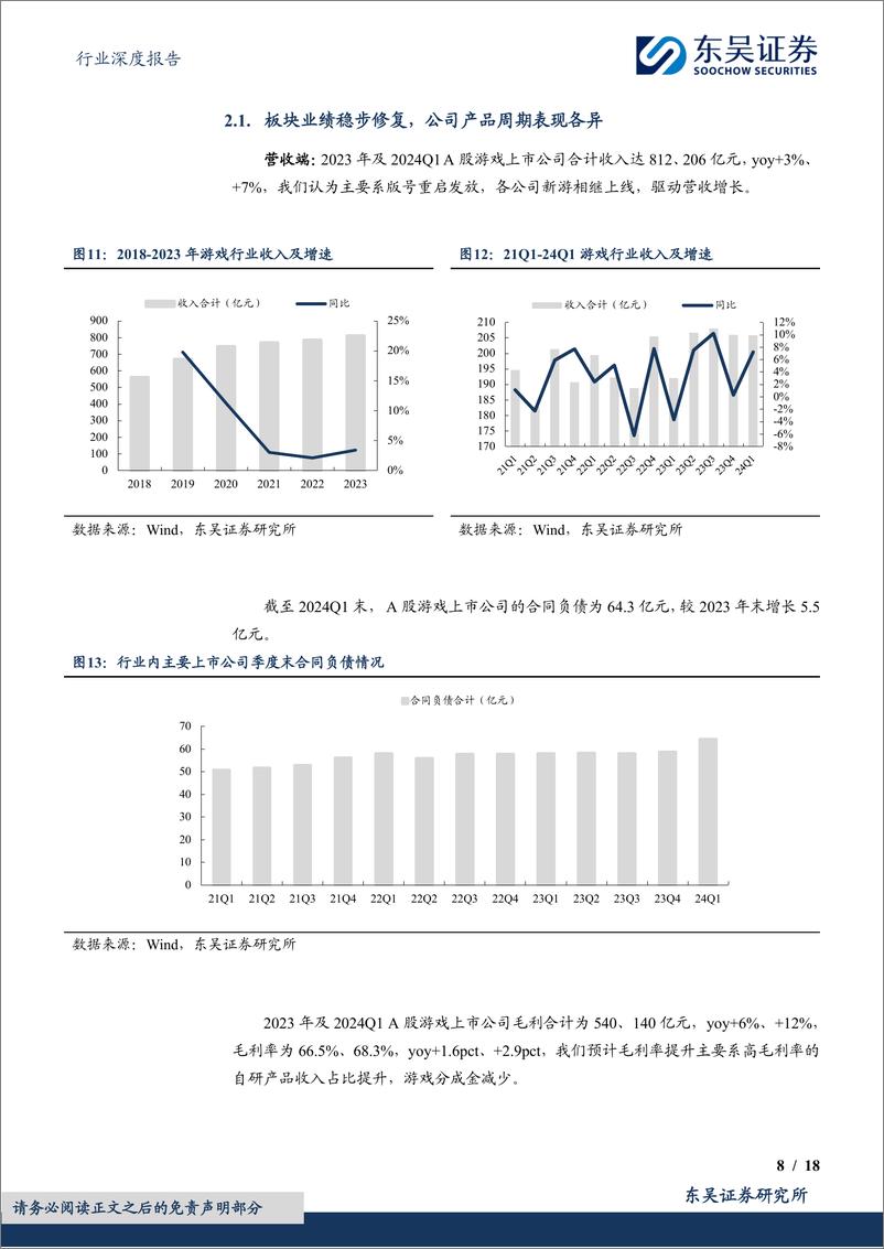 《游戏行业2023年及2024Q1业绩综述：产品周期驱动业绩增长，全方位拥抱AI技术变革-240507-东吴证券-18页》 - 第8页预览图