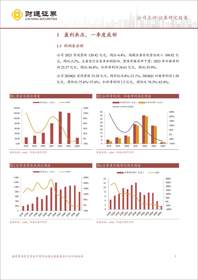 《恩捷股份(002812)盈利受降价影响，一季度底部-240506-财通证券-10页》 - 第3页预览图