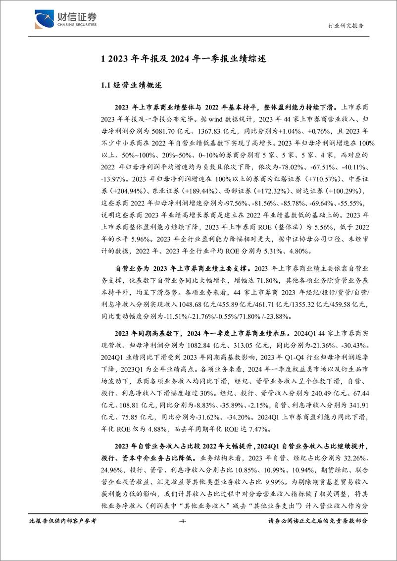 《证券行业2023及2024Q1业绩点评：业绩承压、业务转型迫切，建议重点关注优质头部券商及并购重组主线-240603-财信证券-21页》 - 第4页预览图