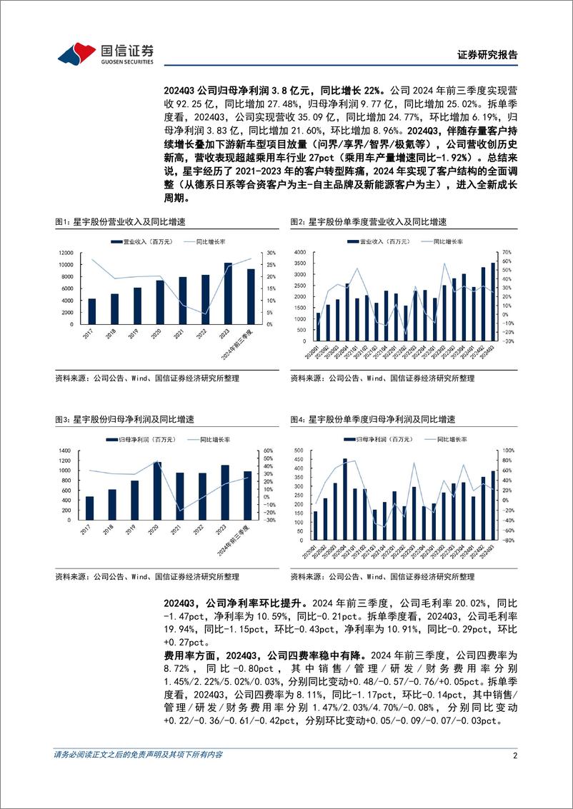 《星宇股份(601799)单三季度净利润同比增长22%25，客户结构调整迎全新成长周期-241027-国信证券-16页》 - 第2页预览图