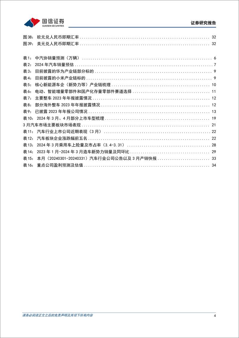 《汽车行业4月投资策略暨年报一季报前瞻：小米汽车上市并开启交付，汽车智能化加速迭代-240407-国信证券-36页》 - 第4页预览图