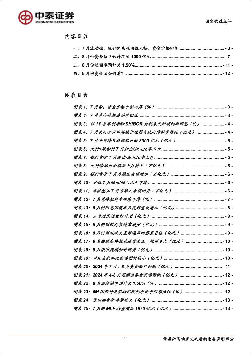 《8月流动性展望：超储率预计降至1.5%25-240801-中泰证券-14页》 - 第2页预览图