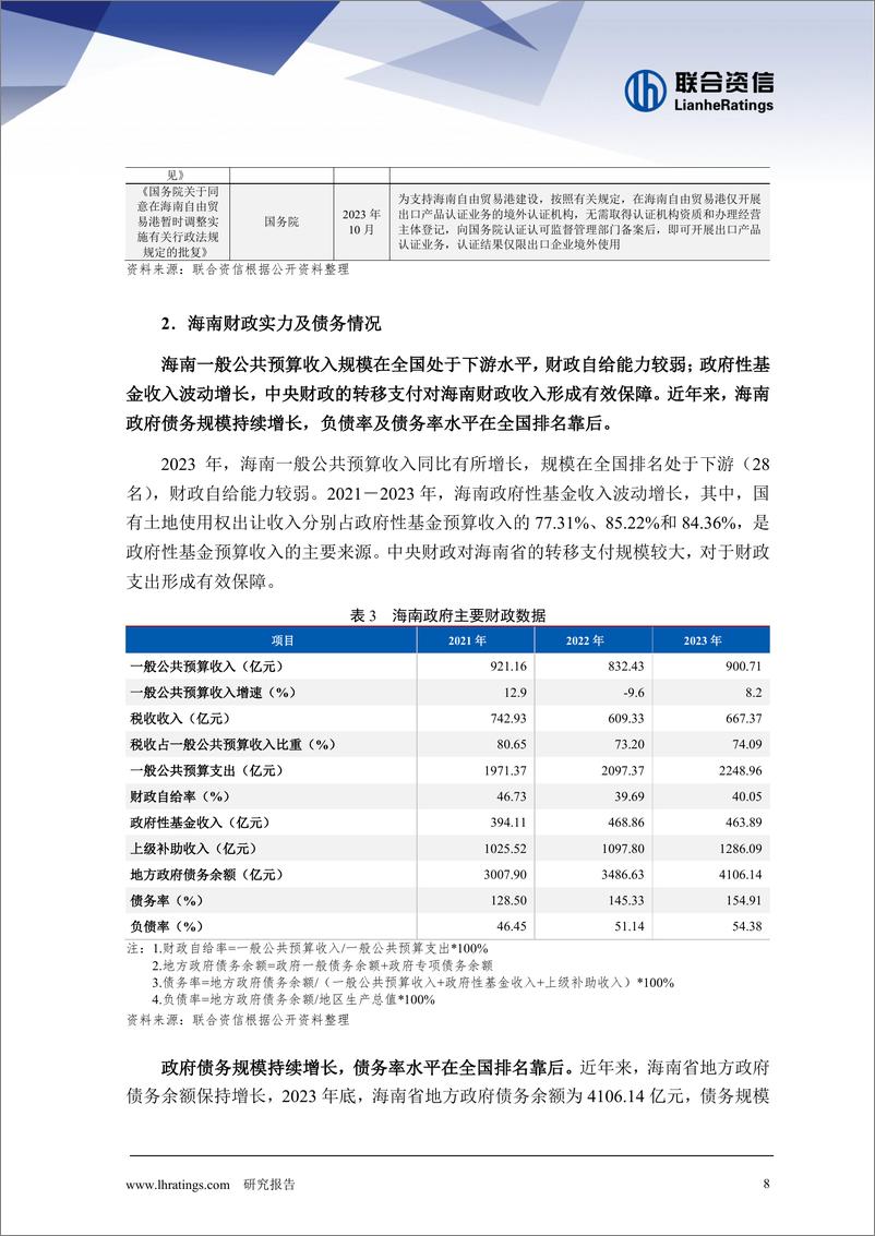 《地方政府与城投企业债务风险研究报告——海南篇》 - 第8页预览图