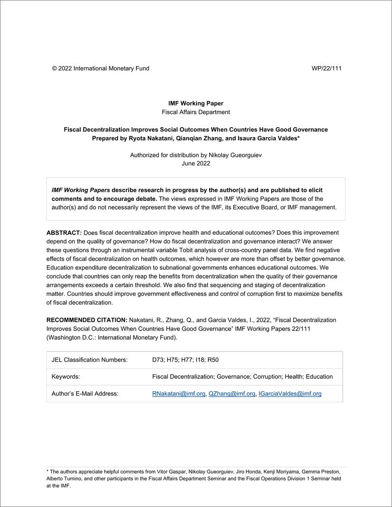 《IMF-当国家实行善政时，财政分权可以改善社会结果（英）-2022.6-29页》 - 第3页预览图