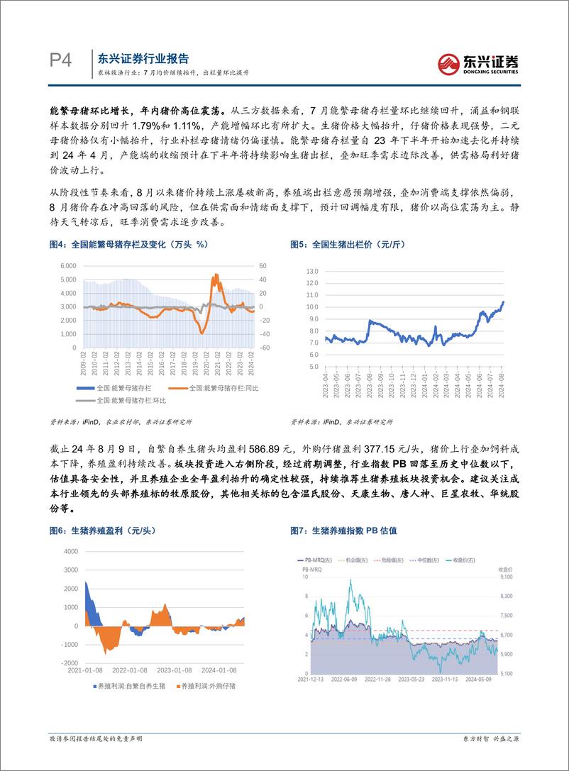 《农林牧渔行业生猪养殖行业月度跟踪：7月均价继续抬升，出栏量环比提升-240816-东兴证券-10页》 - 第4页预览图