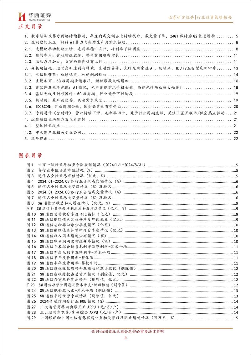 《通信行业2024年中报总结：AI推动光网络业绩，关注物联网、IDC、特种需求恢复-240902-华西证券-24页》 - 第3页预览图