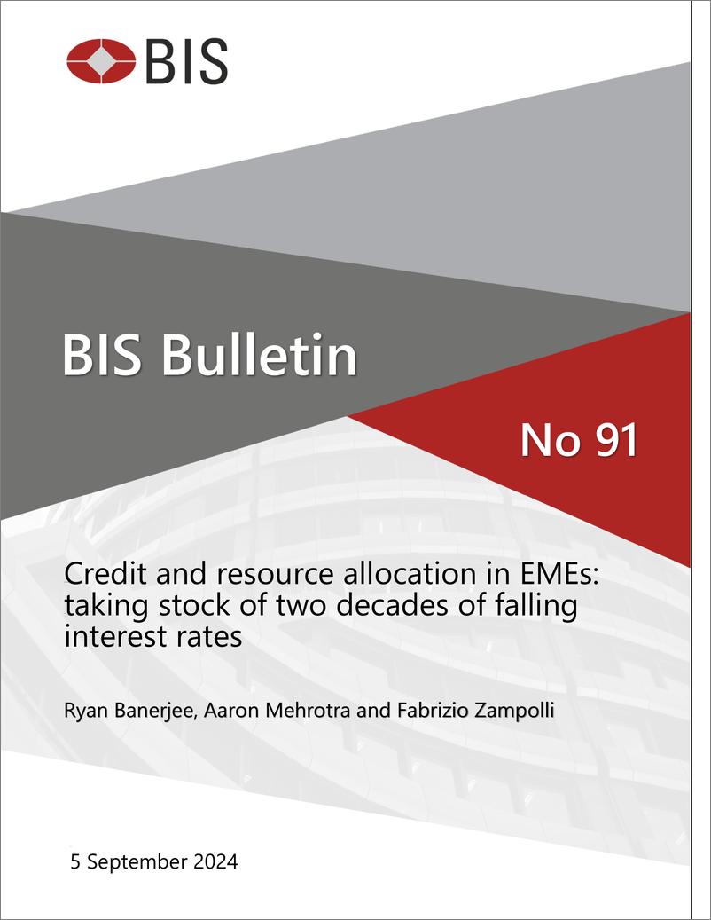 《国际清算银行-新兴市场经济体的信贷和资源配置：回顾20年来利率的下降（英）-2024.9-8页》 - 第1页预览图