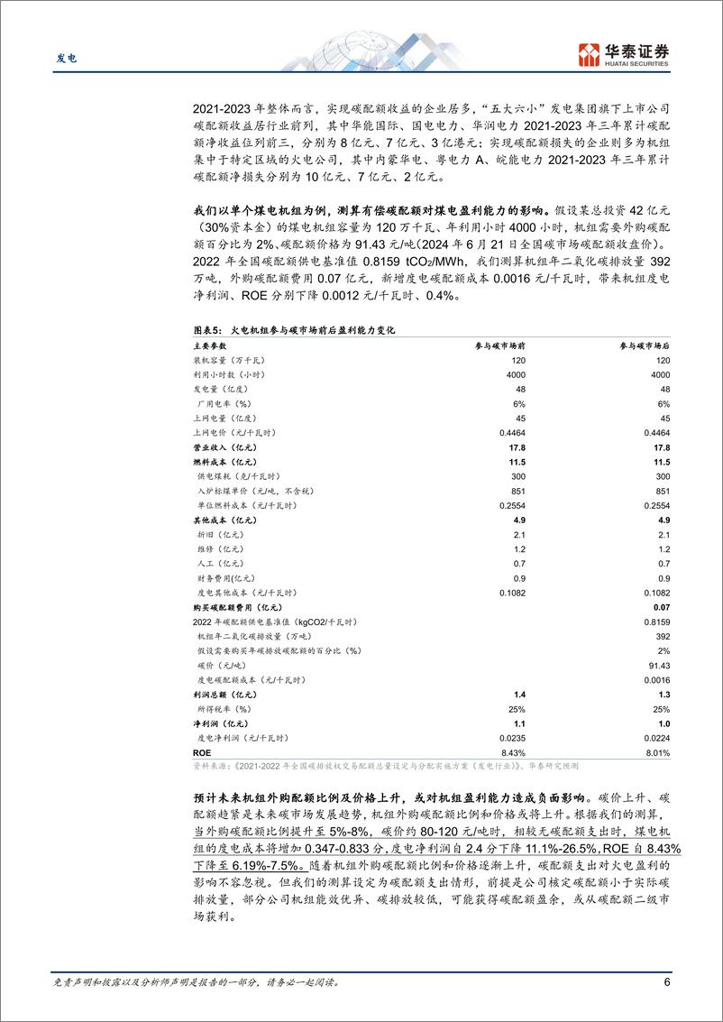 《发电行业专题研究：配额收紧，火电公司碳支出方差较大-240701-华泰证券-25页》 - 第6页预览图