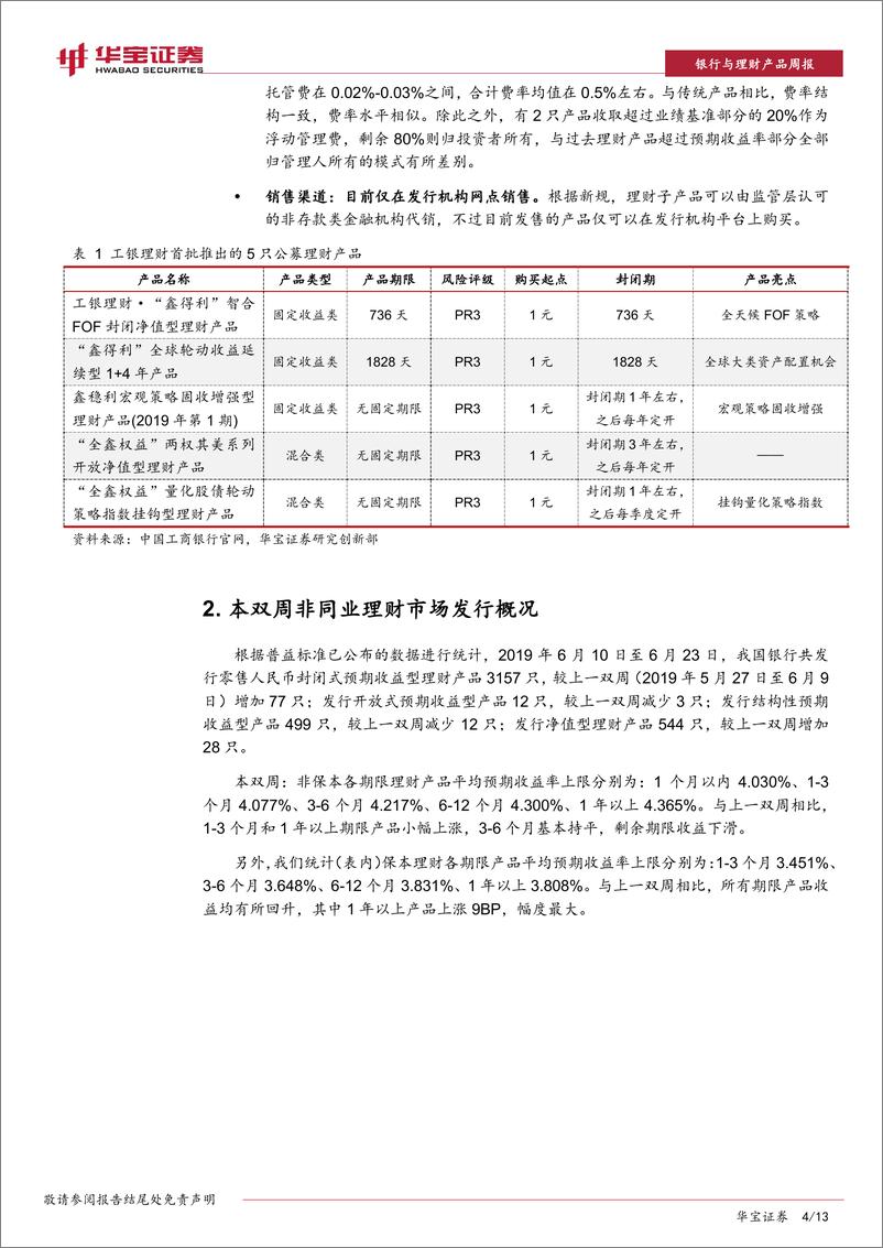 《银行业银行理财双周报：首批理财子产品正式推出，理财收益不改下行趋势-20190626-华宝证券-13页》 - 第5页预览图