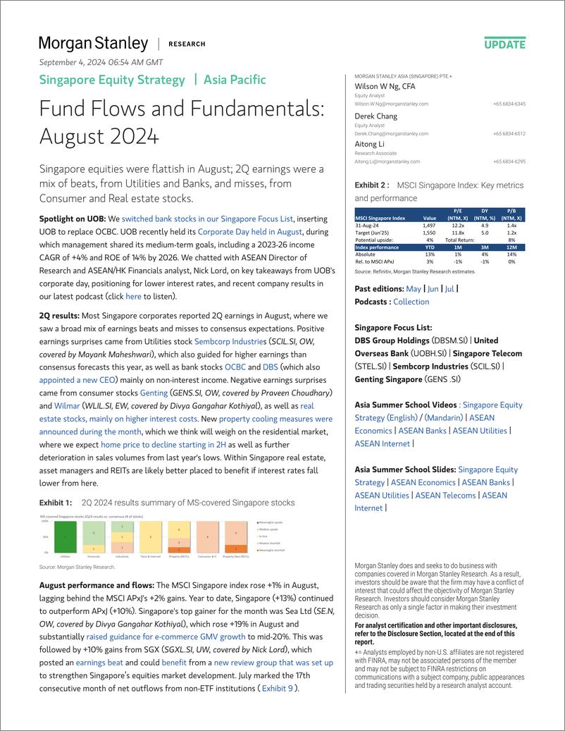 《Morgan Stanley-Singapore Equity Strategy Fund Flows and Fundamentals Augu...-110171040》 - 第1页预览图