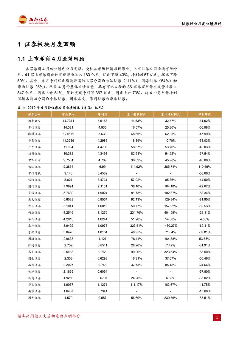 《证券行业月度业绩点评：业绩起伏不改价值本色，行情回落把握上车良机-20190514-西南证券-15页》 - 第5页预览图