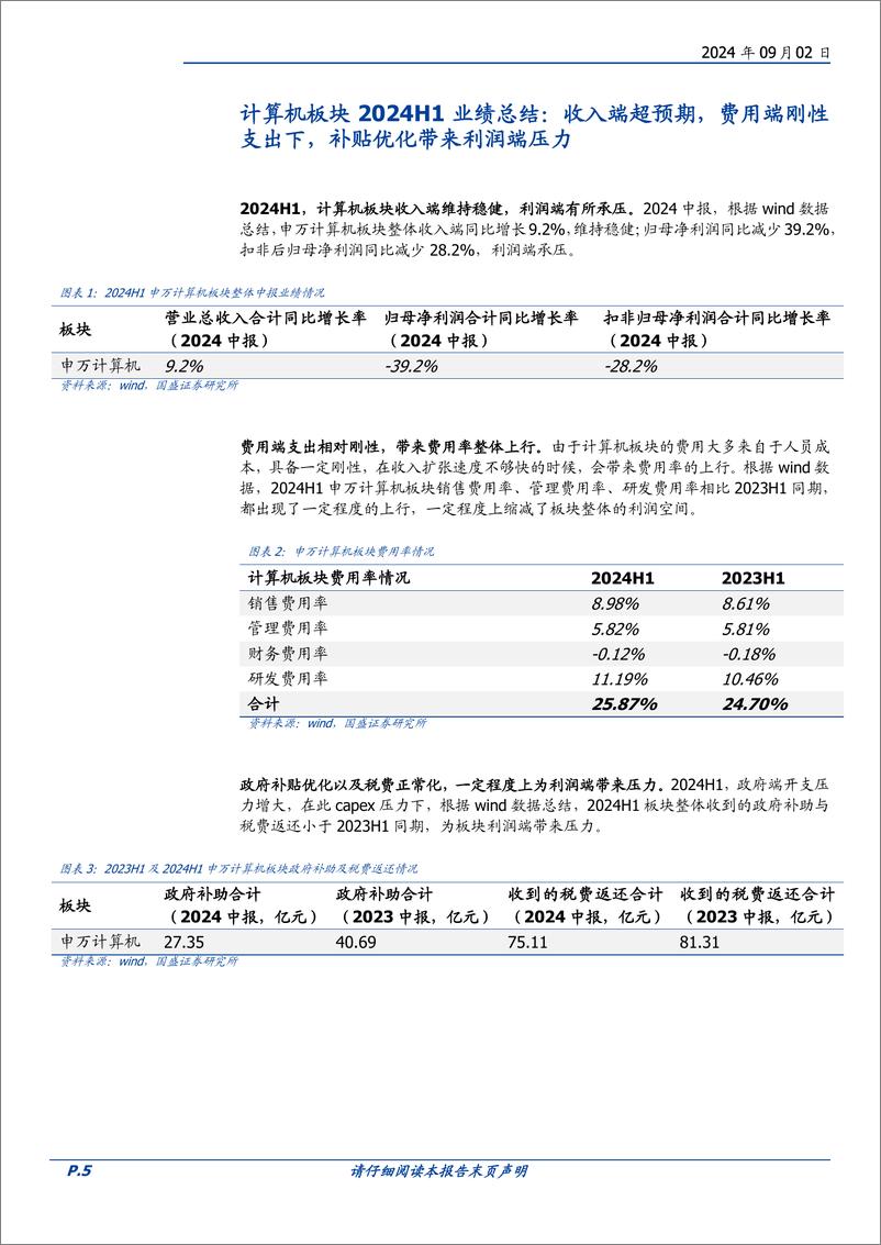 《计算机行业2024H1总结：收入端超预期，利润逐步探底-240902-国盛证券-31页》 - 第5页预览图