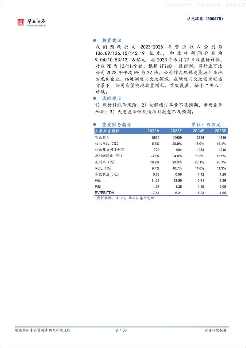 《华安证券-华光环能(600475)环保与能源一体化巨头，“火改”+“制氢”注入新动力-230627》 - 第2页预览图