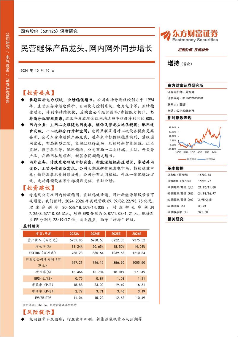 《四方股份(601126)深度研究：民营继保产品龙头，网内网外同步增长-241010-东方财富证券-24页》 - 第1页预览图