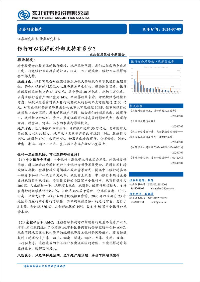 《信用策略专题报告：银行可以获得的外部支持有多少？-240709-东北证券-43页》 - 第1页预览图