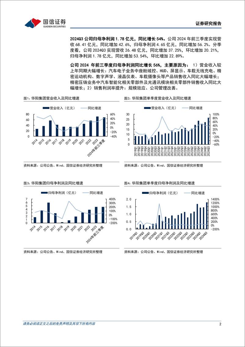 《华阳集团(002906)单三季度净利润同比增长54%25，汽车电子新产品、新客户持续放量-241101-国信证券-16页》 - 第2页预览图