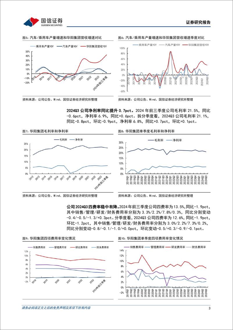 《华阳集团(002906)单三季度净利润同比增长54%25，汽车电子新产品、新客户持续放量-241101-国信证券-16页》 - 第3页预览图