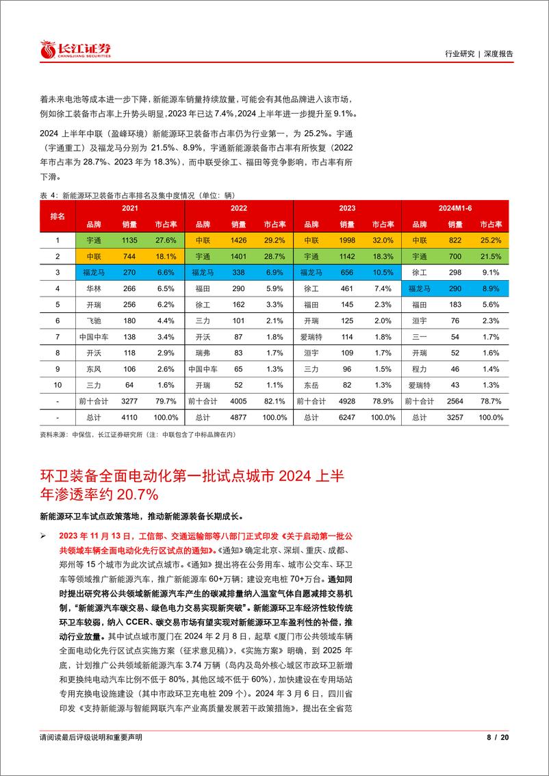 《环保行业深度报告：上半年环卫装备渗透率同比提升2.7pct至8.8%25，智能驾驶应用场景逐渐成熟-240721-长江证券-20页》 - 第8页预览图