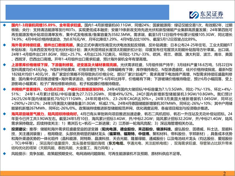 《新能源行业月报：2024年4-5月，主链价格继续下探，逆变器排产明显好转-240523-东吴证券-82页》 - 第2页预览图