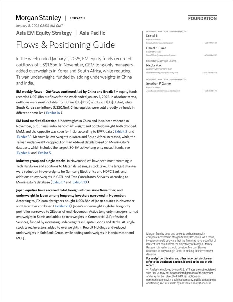 《Morgan Stanley-Asia EM Equity Strategy Flows  Positioning Guide-112685922》 - 第1页预览图